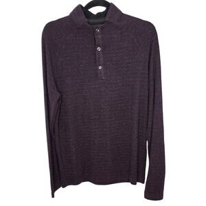 Johnnie O Heathered Black & Purple Pull Over Long Sleeve Mens Golf Shirt Size M
